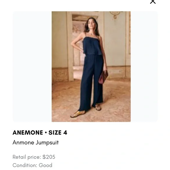 Sézane Anemone Jumpsuit Navy Pleated Strapless Wide Leg | Size 4 - Picture 5 of 5